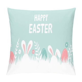 Personality  Happy Easter Banner With Bunny, Flowers And Eggs. Egg Hunt Poster. Spring Background In Modern Style Pillow Covers