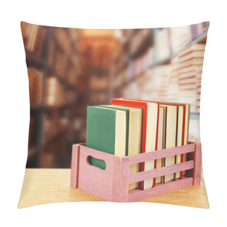 Personality  Books In Wooden Crate On Bookshelves Background Pillow Covers