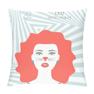 Personality  Leo Zodiac Sign. Girl Vector Illustration. Astrology Zodiac Profile. Astrological Sign As A Beautiful Women. Future Telling, Horoscope, Alchemy, Spirituality, Occultism, Fashion Pillow Covers