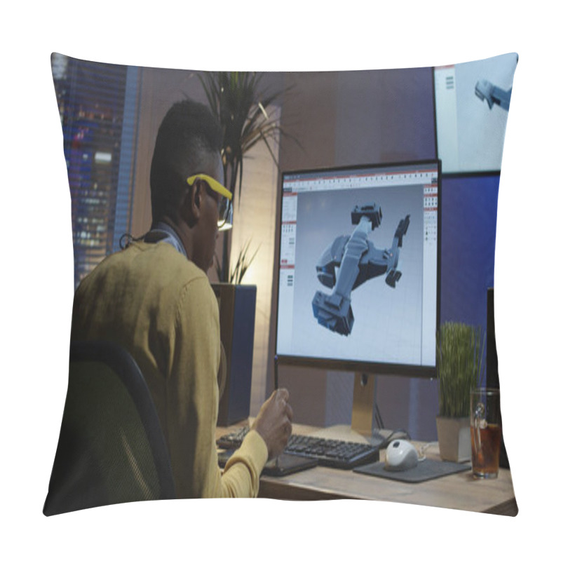 Personality  Young Man Sitting Back And Editing An 3D Model On His Computer Pillow Covers