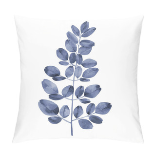 Personality  Navy Blue Watercolour Branch. Abstract Moringa Tree Leaves. Botanical Illustration Isolated On White Background. Pillow Covers