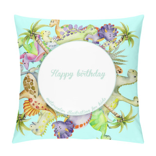 Personality  Cute Watercolor Dinosaurs Frame, Round Border Pillow Covers