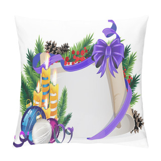 Personality  Paper Scroll With Purple Bow, Candles And Christmas Balls Pillow Covers