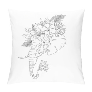 Personality  Elephant Head Side View Hand Drawn Sketch Pillow Covers