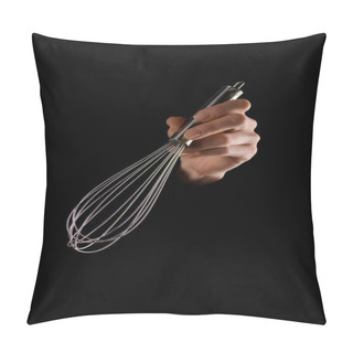 Personality  Cropped Image Of Woman Holding Whisk In Hand Isolated On Black Pillow Covers