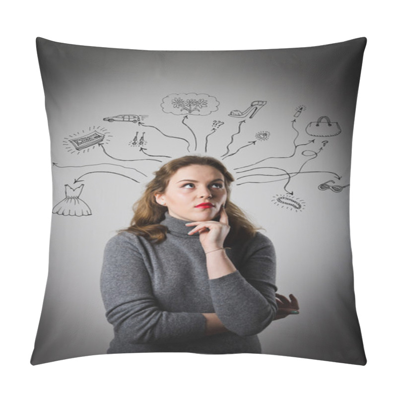 Personality  Girl In Grey Is Dreaming. Pillow Covers