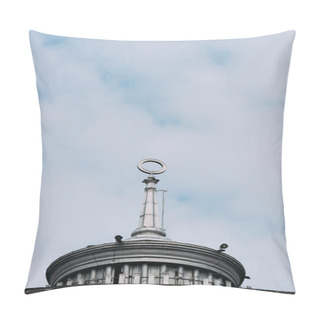 Personality  Low Angle View Of Spire With Circle On Building With Cloudy Sky At Background Pillow Covers