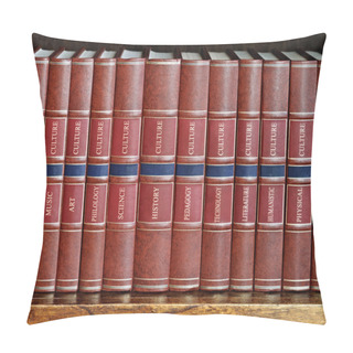 Personality  Row Of Books On A Shelf With Titles In English Pillow Covers