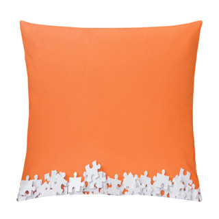 Personality  Top View Of Incomplete Puzzle Pieces Isolated On Orange With Copy Space Pillow Covers