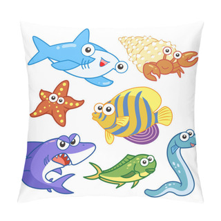 Personality  Cartoon Sea Animals Set With White Background Pillow Covers
