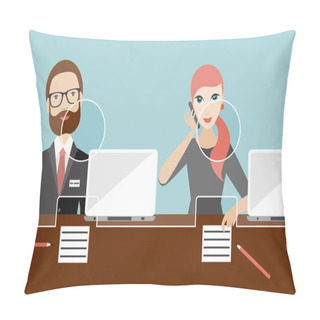 Personality  Employees, Jobholders Clerk In A Bank. Flat Vector. Pillow Covers