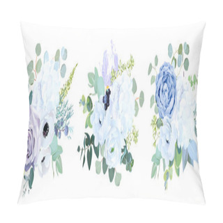 Personality  Dusty Blue, Pale Purple Rose, White Hydrangea, Ranunculus, Iris,anemone Flower Pillow Covers