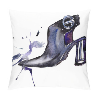 Personality  Black High Heel Shoes Sketch Fashion Glamour Illustration In A Watercolor Style Isolated Element. Clothes Accessories Set Trendy Vogue Outfit. Watercolour Background Illustration Set. Pillow Covers