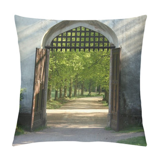 Personality  Square Photo Of Opened Doors Of The Historical Gate With Bars Up Pillow Covers