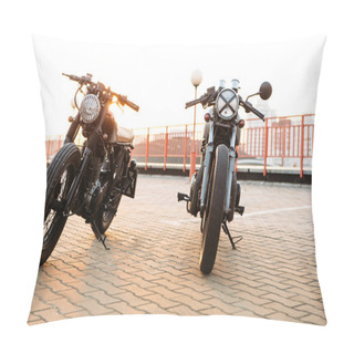 Personality  Two Black And Silver Vintage Custom Motorcycles Caferacers Pillow Covers
