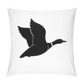 Personality  Flying Duck Vector. Mallard Duck Flying. Duck Flying Icon. Duck Hunt Vector. Isolated Vector Silhouette Of Flying Duck On Background For Logotype. Duck Flies. Cartoon Style.  Pillow Covers