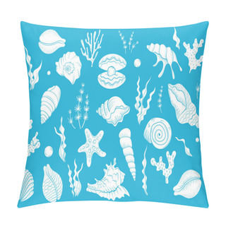 Personality  Seashell Pearl Line Art. Summer Time Beach Shell. Vector Hand Drawn Seashell. Pillow Covers