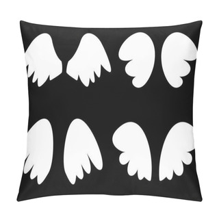 Personality  Vector Illustration Set With White Angel Or Bird Wing Icon Isolated On Black Background Pillow Covers