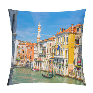 Personality  Grand Canal Waterway In Venice Historical City Centre With Sailing Gondola, Palazzo Civran Palace, Colorful Buildings And Church Holy Apostles Of Christ Bell Tower. Veneto Region, Northern Italy. Pillow Covers