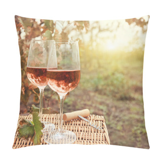 Personality  Two Glasses Of The Rose Wine In Autumn Vineyard Pillow Covers