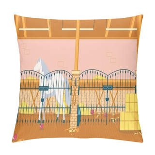 Personality  Rustic Stable With Beautiful Horse And Haystack. Pillow Covers
