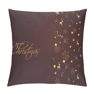 Personality  Merry Christmas Greeting Card Design With Golden Stars, Snowflak Pillow Covers