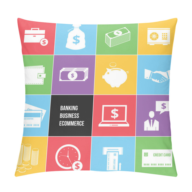 Personality  Colorful Business Ecommerce And Banking Money Icons Set Pillow Covers