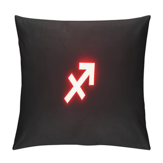 Personality  Red Illuminated Sagittarius Zodiac Sign Isolated On Black Pillow Covers