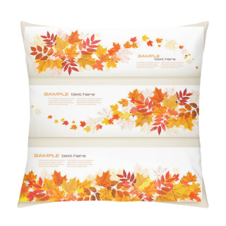 Personality  Set Of Abstract Autumn Banners With Colorful Leaves Vector Pillow Covers