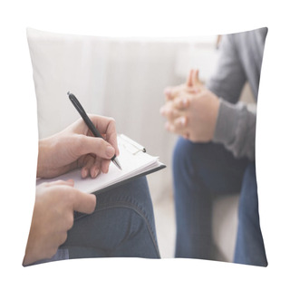 Personality  Therapist Noting Patient Speech During Personal Session Pillow Covers