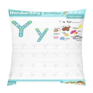 Personality  Letter Y Uppercase And Lowercase Cute Children Colorful ABC Alphabet Trace Practice Worksheet For Kids Learning English Vocabulary And Handwriting Layout In A4 Vector Illustration. Pillow Covers