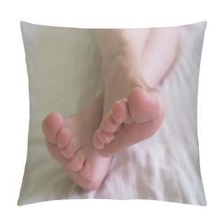 Personality  Female Legs With Problem With Women's Feet, Bunion Toes In Bare Feet. Hallus Valgus, Closeup Pillow Covers