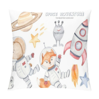 Personality  Space Adventure With Rocket, Young Astronauts, Fox, Rabbit, Saturn, Shooting Star, Meteorite, Alien Watercolor Set  Pillow Covers