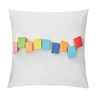 Personality  Top View Of Multicolored Cubes Laid Out On Grey Background Pillow Covers