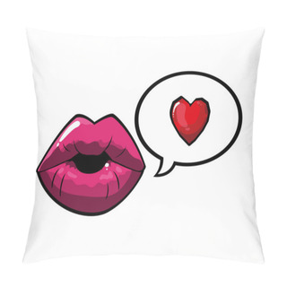 Personality  Female And Pink Pop Art Mouth With Bubble And Heart Vector Design Pillow Covers