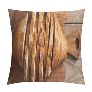 Personality  Top View Of Slices Of White Bread On Wooden Chopping Board, Panoramic Shot Pillow Covers