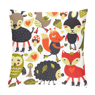 Personality  Seamless Pattern With Woodland Animals And Birds Pillow Covers
