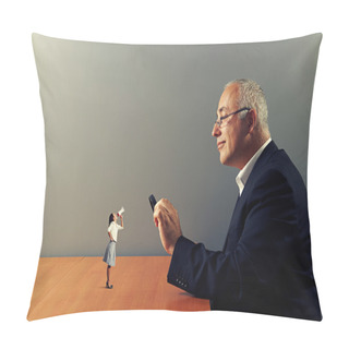 Personality  Man With Loupe And Small Woman Pillow Covers