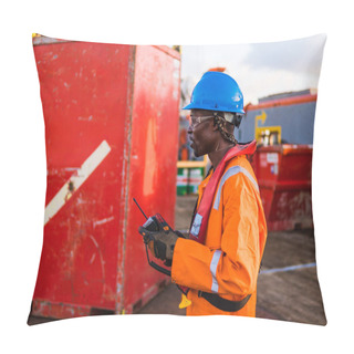 Personality  Seaman AB Or Bosun On Deck Of Offshore Vessel Or Ship , Wearing PPE Pillow Covers
