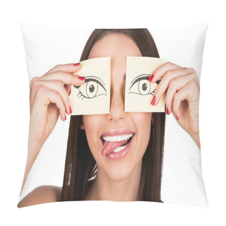 Personality  Woman Covering Eyes With Stickers Pillow Covers