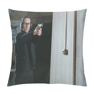 Personality  Handsome Man Aiming Gun At Target In Shooting Range Pillow Covers