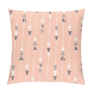 Personality  Hand Drawn Tribal Textured Arrows On Pink Background Vector Seamless Pattern. Ethnic Triangles And Stripes Geometric Pillow Covers