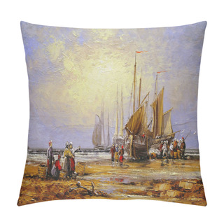 Personality  Oil Paintings Sea Landscape, Fisherman, Fine Art, Boats, Ships. Pillow Covers