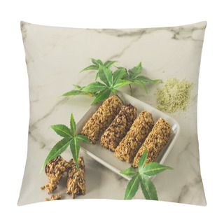 Personality  Homemade Chocolate Protein Bars With Hemp Seeds And Dates. Healthy Vegan Food Pillow Covers