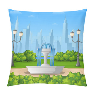 Personality  City Park Background With Fountain Pillow Covers