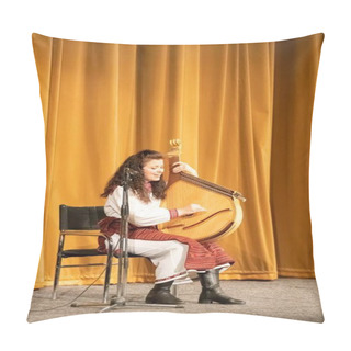 Personality  A Girl In A National Costume Plays The Bandura On Stage Pillow Covers