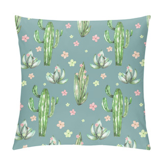 Personality  A Seamless Pattern With The Watercolor Various Kinds Of Cactuses And Flowers Pillow Covers