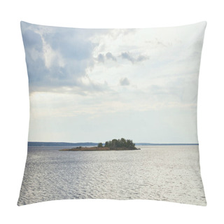 Personality  Sunny Weather With Blue Clouds On White Sky Background Upon Small Island With Forest Pillow Covers