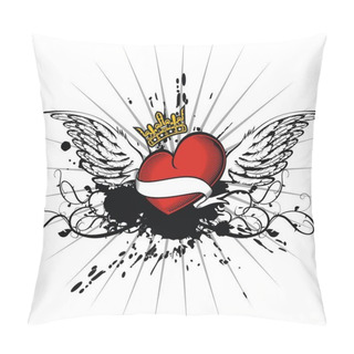 Personality  Crown Red Winged Heart Heraldic Tattoo Pillow Covers