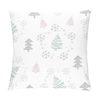 Personality  Seamless Pattern With Christmas Trees And Snow. Xmas Tree Hand Drawn, Template For New Year Greeting Card Or Packaging Decoration Holiday - Vector Pillow Covers